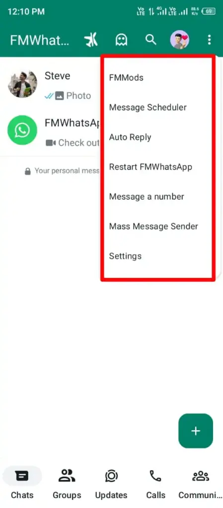 A popup menu How-To-Create-And-Restore-Backup-In-FM-WhatsApp-APK