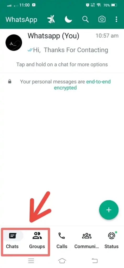 FM WhatsApp chats and groups footer navigation